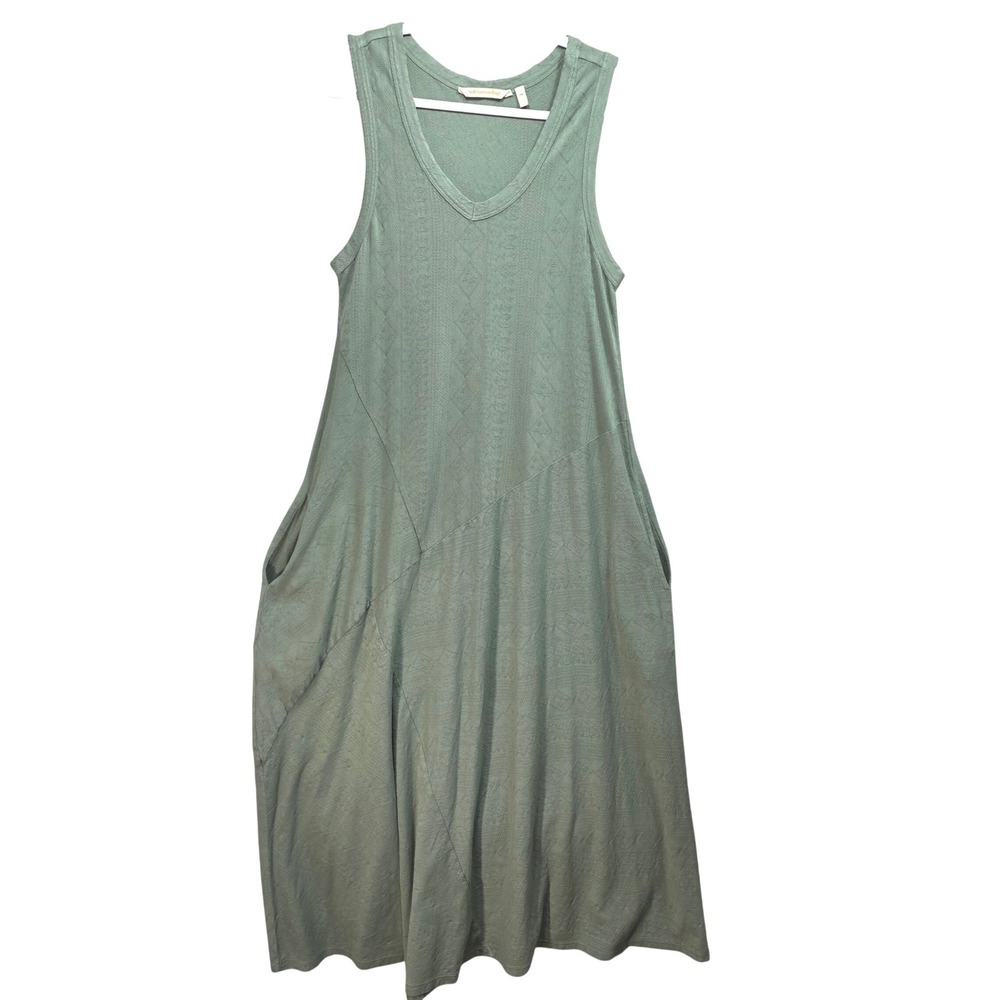 Soft Surroundings Maxi Dress Womens PM Sage Green Textured Pockets Lagenlook